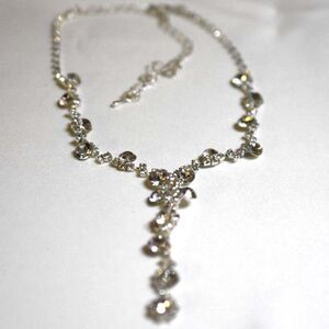 Bridal Pageant Prom Faceted Crystal Dangle Silver Tone 12"/6" Extension Necklace